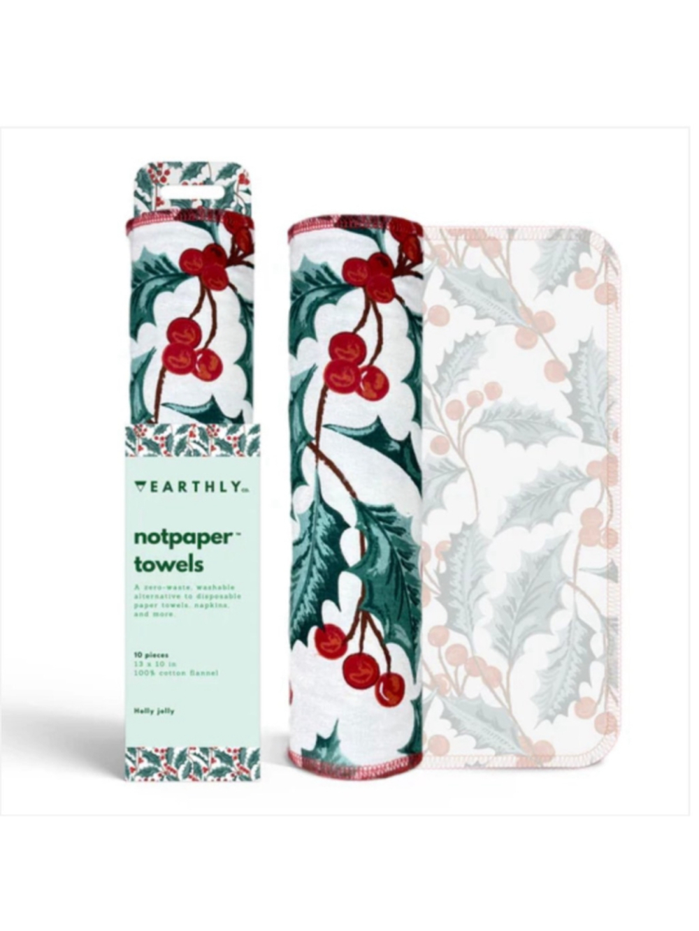 NEW Earthly Co. Reusable Paper Towel Roll Holly Jolly Christmas Holiday Pattern